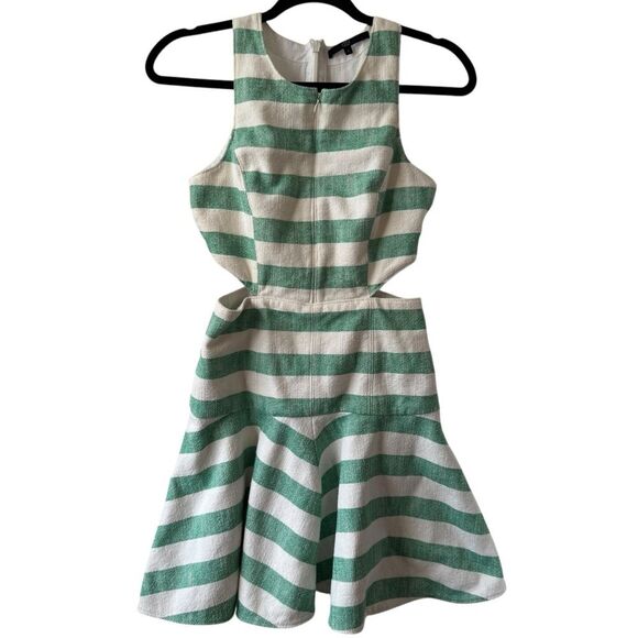 Tibi Green White Ecru Striped Cotton Blend Dress, Size 0 - Picture 4 of 10